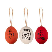 Ostereier Naturecht Statement Osterdeko rot/wei�/rot 6 cm, 6 Stk.