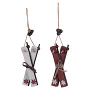 Christbaumdekor Christbaumschmuck Ski Holz weinrot / wei 13cm, 2 Stk.