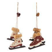 Christbaumdekor Christbaumschmuck Schlittschuhe Holz weinrot / wei 9cm, 2 Stk.