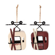 Christbaumdekor Christbaumschmuck Gondel Holz weinrot / wei 11cm, 2 Stk.