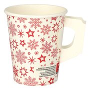 Henkelbecher Kaffeebecher Glhweinbecher wei mir roten Schneeflocken 200ml, 50 Stk.