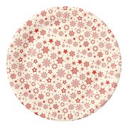 Pappteller rund  23 cm weiss mit roten Schneeflocken, 30 Stk.