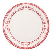 Pappteller rund  23 cm mit Motiv Nordische Rentiere wei/rot, 10 Stk.