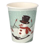 Heigetrnkebecher Pappbecher Wintermotiv Schneemann auf Ski 200ml, 50 Stk.