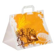 Papiertragetaschen aus Kraftpapier Motiv Steinofen mit Flachhenkeln 320+220x270mm 80g wei, 250 Stk.