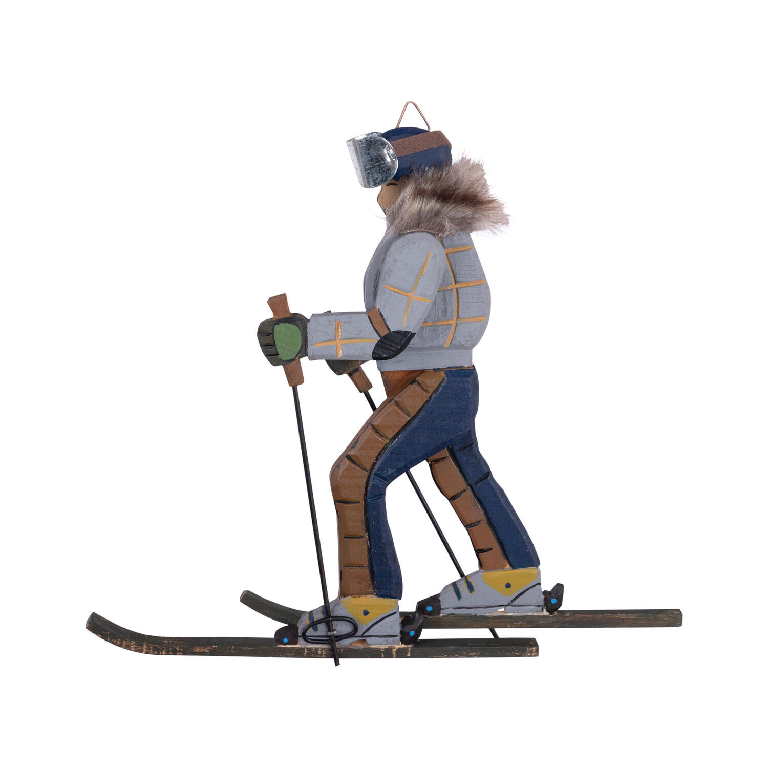 Skifahrer Vintage aus Holz, Deko zum Hngen 31cm