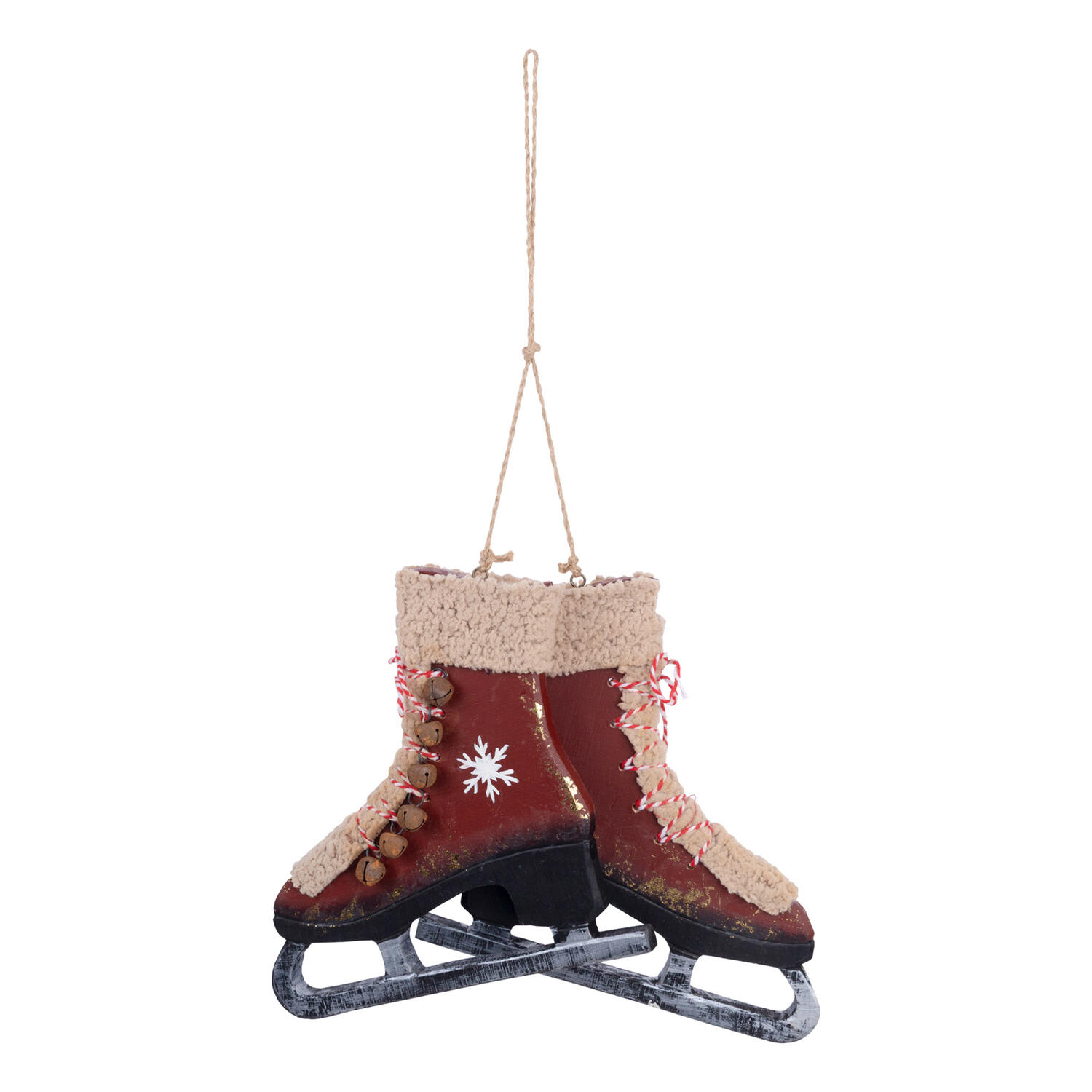 Schlittschuhe aus Holz, Deko zum Hngen weinrot 22cm, 1 Paar