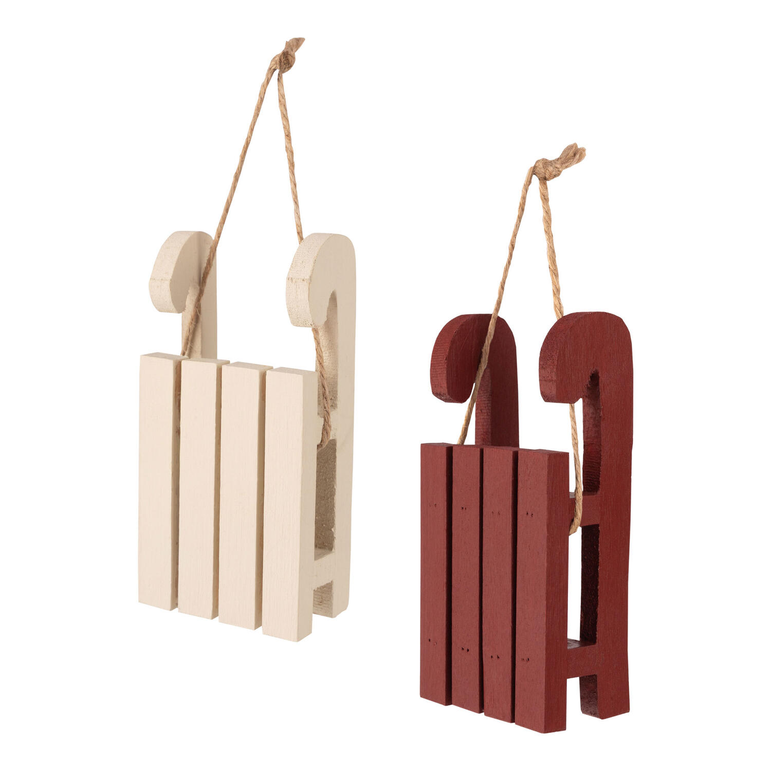 Christbaumdekor Christbaumschmuck Schlitten Holz weinrot / wei� 9,5cm, 2 Stk.