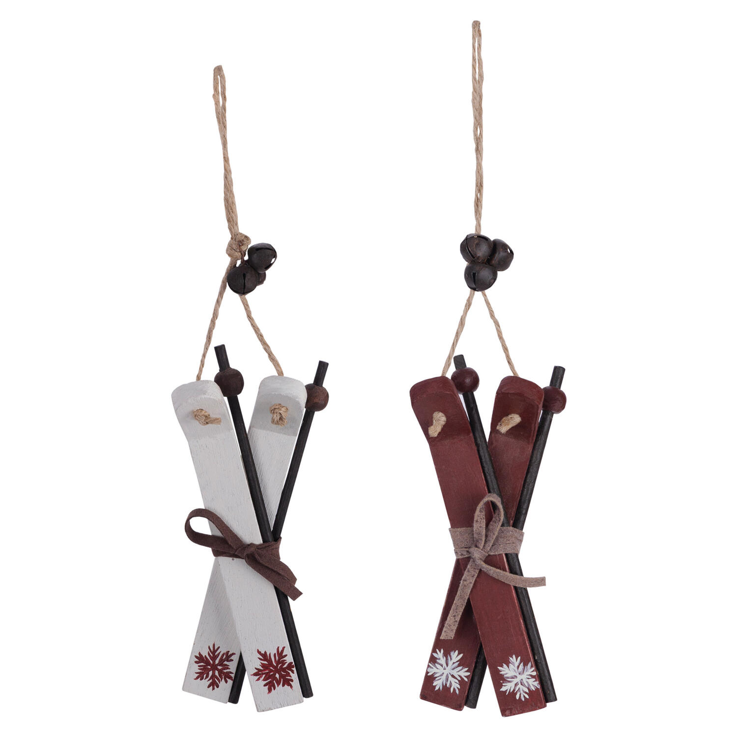 Christbaumdekor Christbaumschmuck Ski Holz weinrot / wei 13cm, 2 Stk.