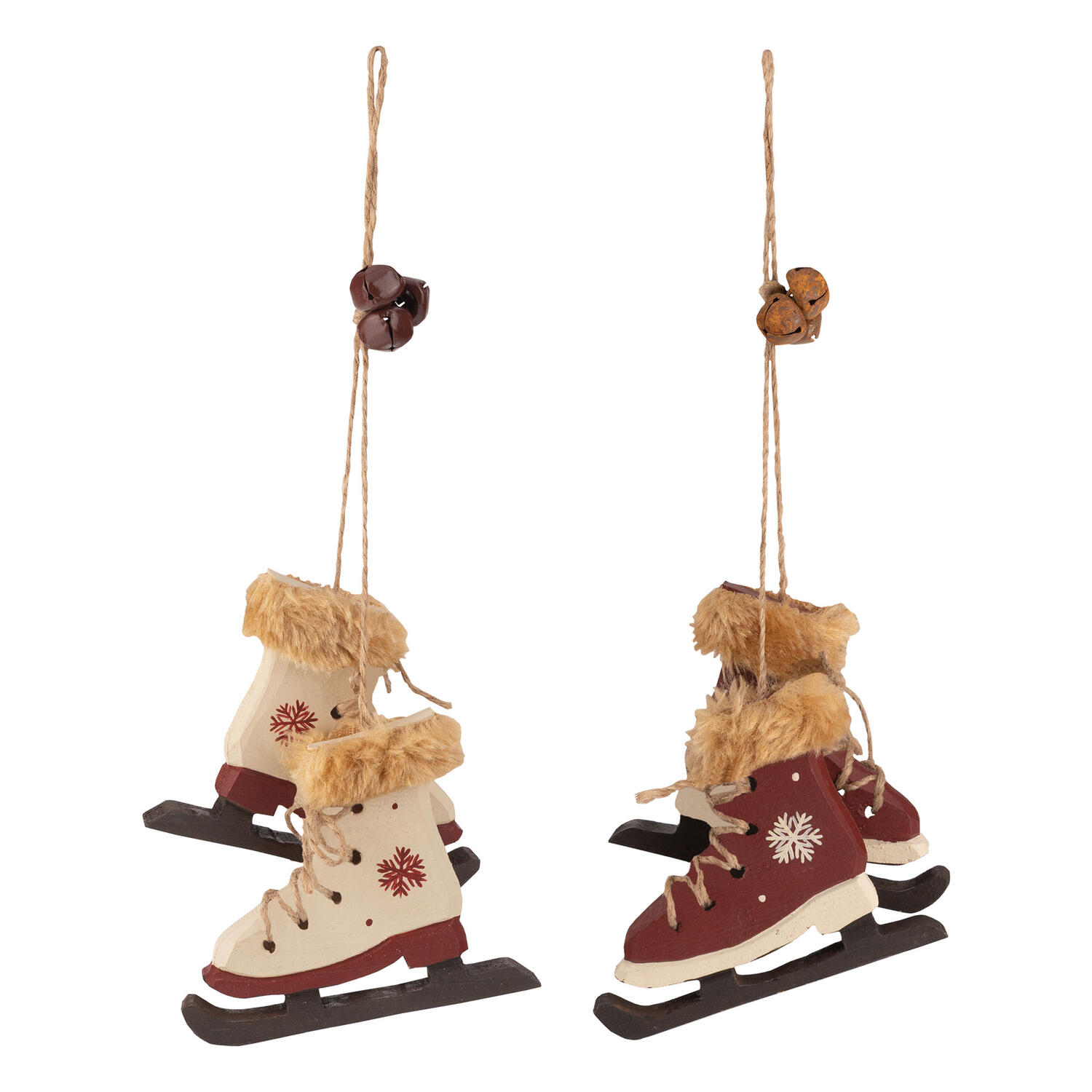Christbaumdekor Christbaumschmuck Schlittschuhe Holz weinrot / wei 9cm, 2 Stk.