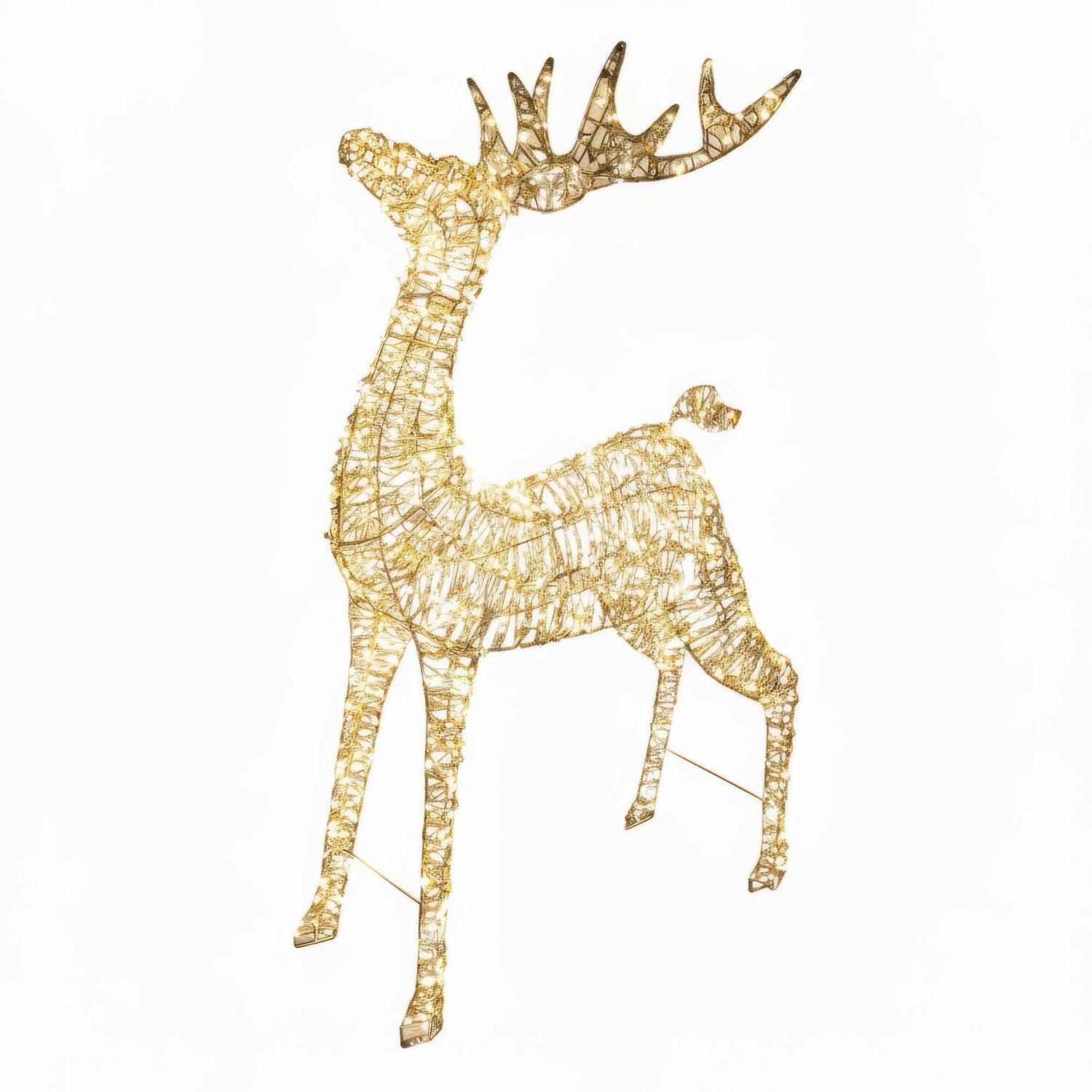 Rentier aus Metall/PET gold, mit LED, warmwei, 120cm