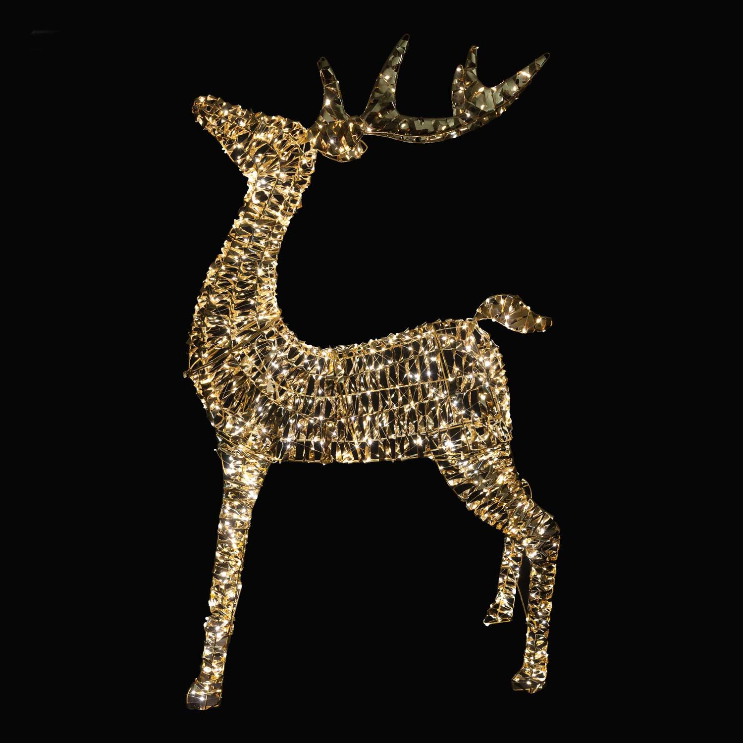 Rentier aus Metall/PET gold, mit LED, warmwei, 120cm