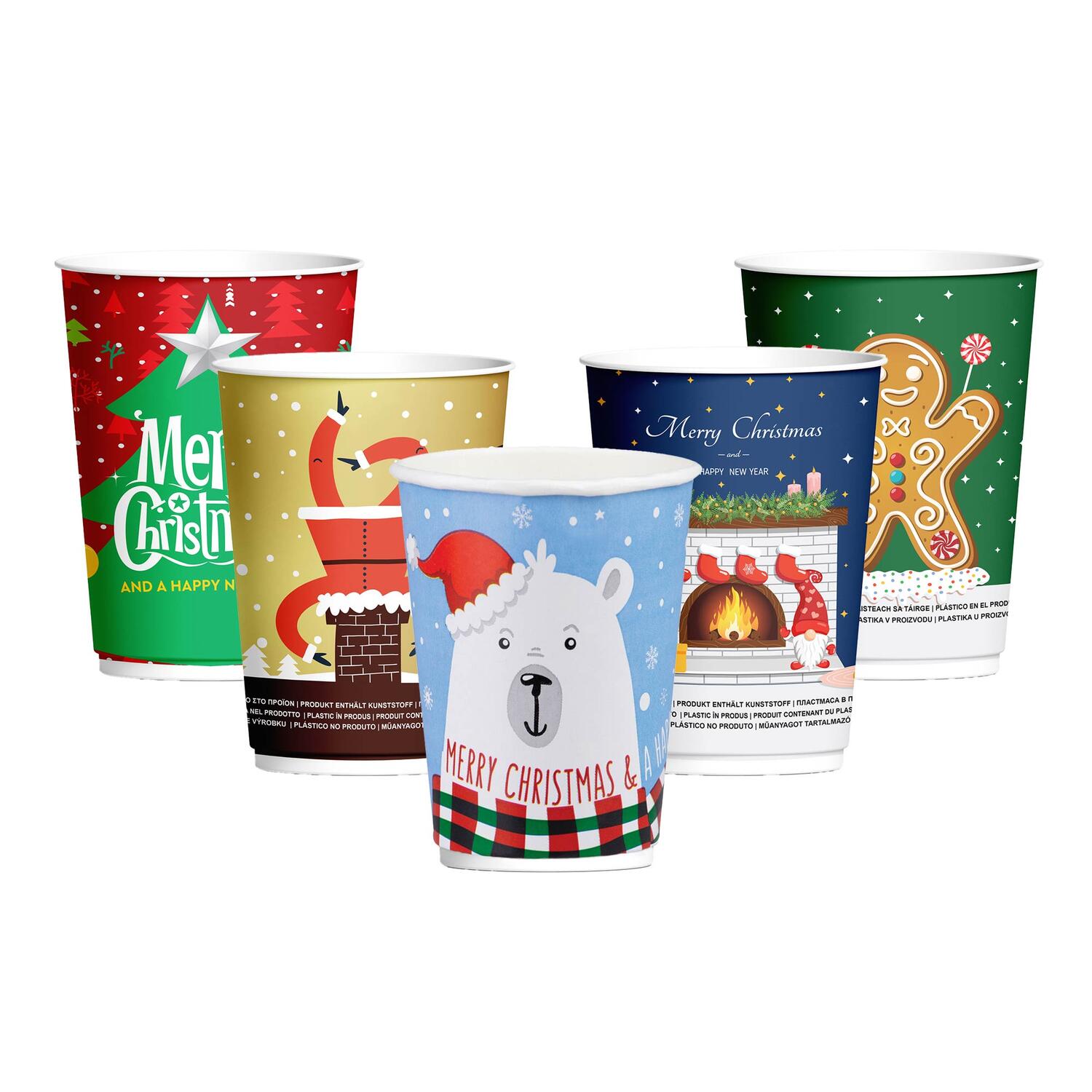 Pappbecher Heigetrnkebecher doppelwandig WEIHNACHTSMIX 200ml (max 270ml), 25 Stk.