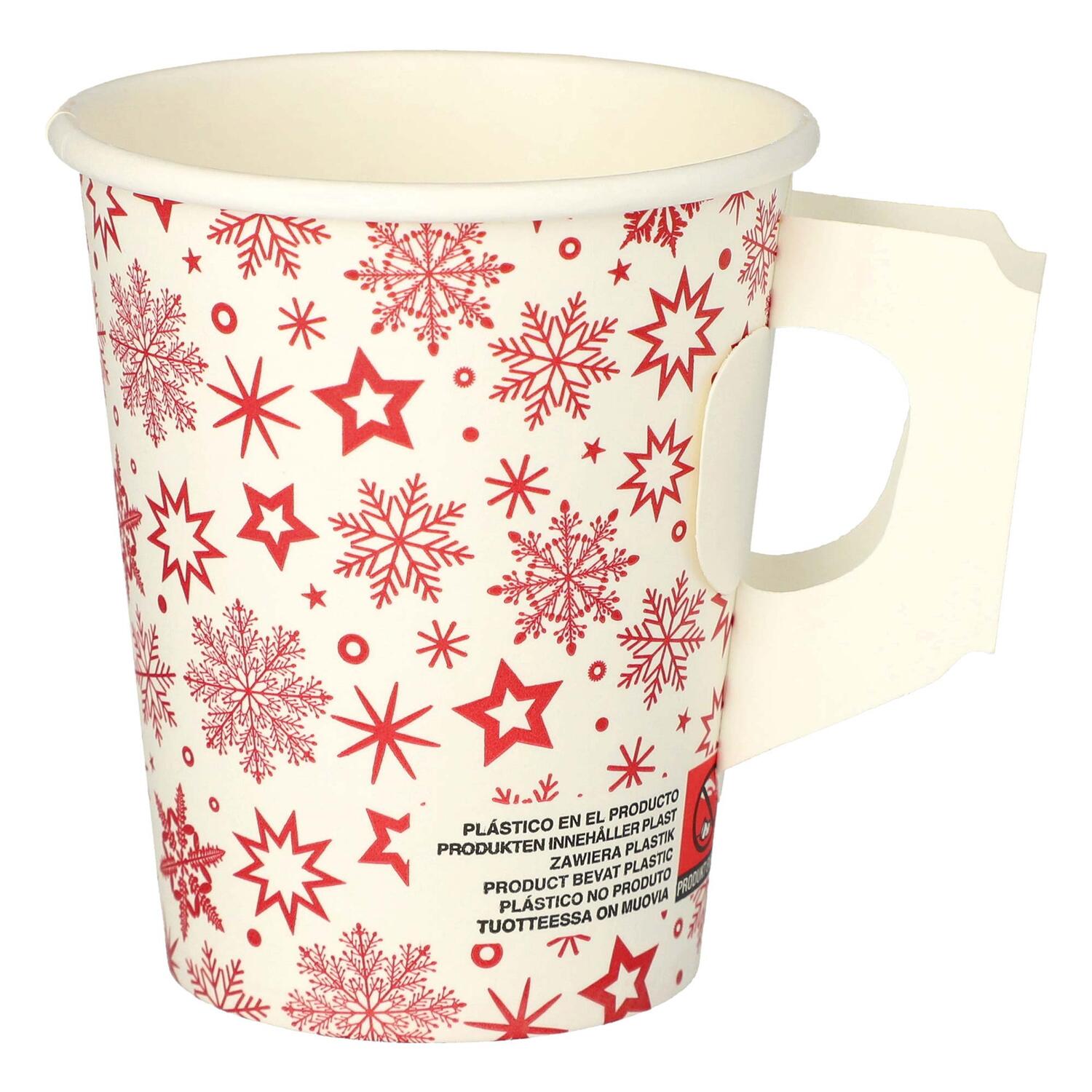 Henkelbecher Kaffeebecher Glhweinbecher wei mir roten Schneeflocken 200ml, 50 Stk.