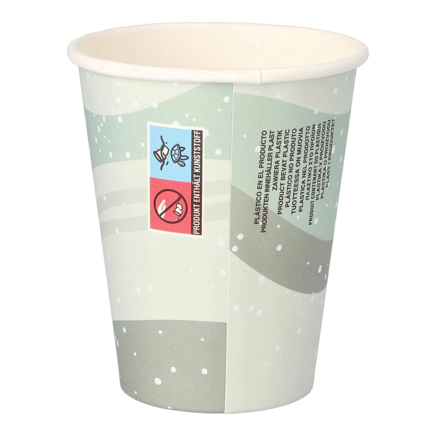 Heigetrnkebecher Pappbecher Wintermotiv Schneemann auf Ski 200ml, 50 Stk.