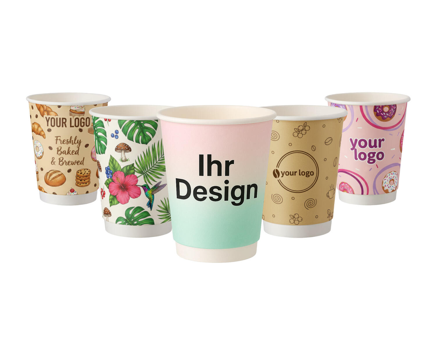 Personalisierbare Doppelwandbecher fr Hei- und Kaltgetrnkebecher wei 300 ml, 500 Stk.