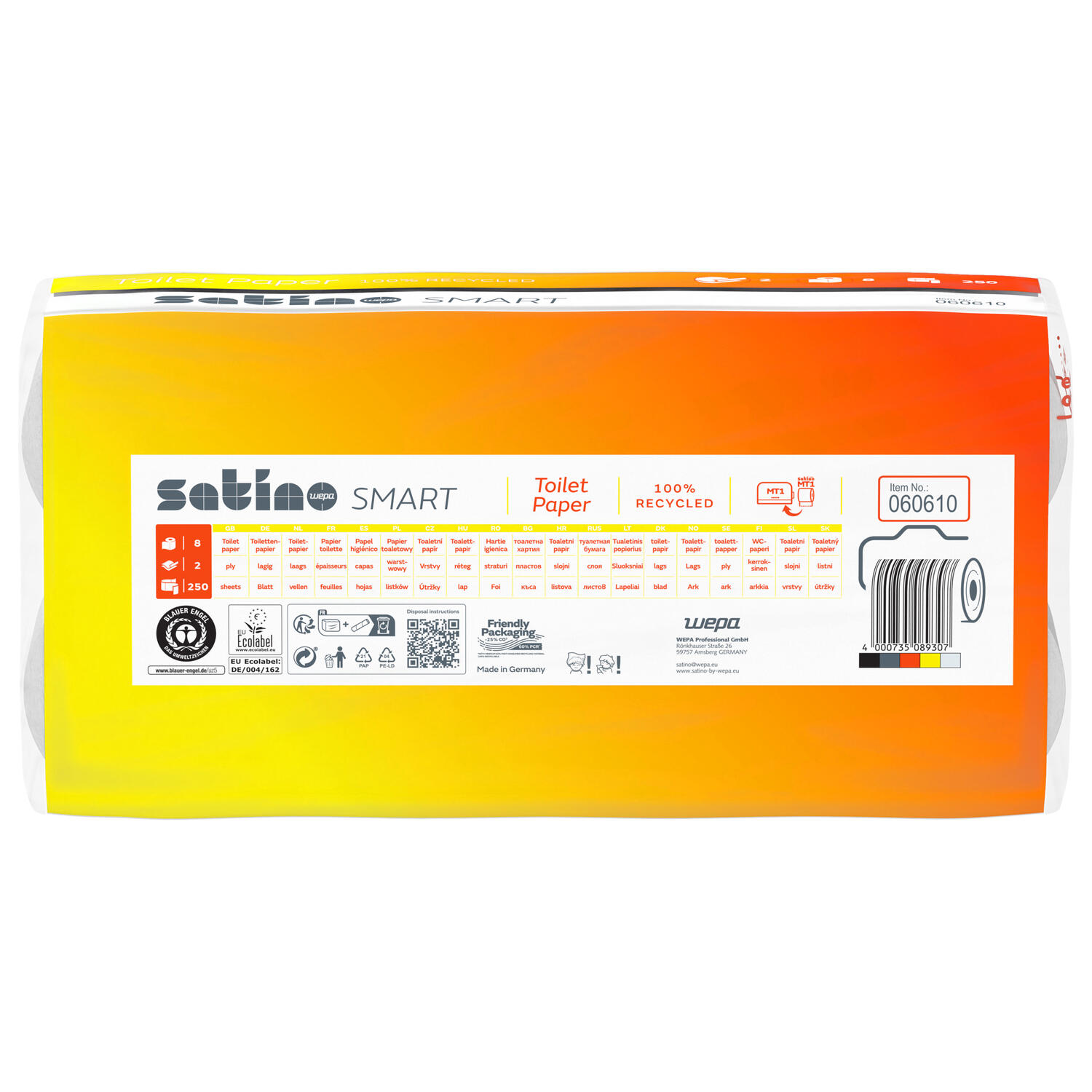 Satino Smart Toilettenpapier 2-lagig recycling wei� System MT1, 64 Rollen je 250 Blatt