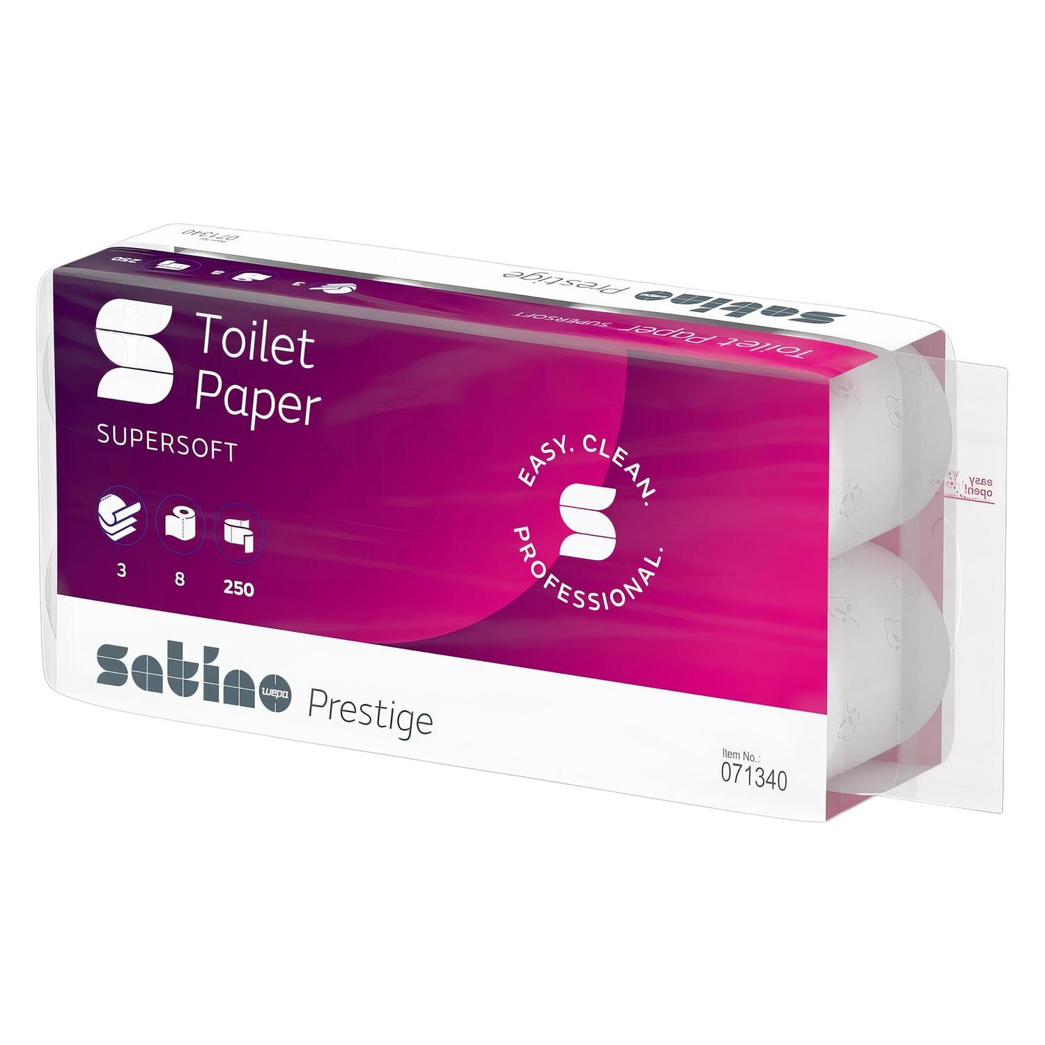 Satino Prestige Toilettenpapier 3-lagig aus 100 Zellstoff, System MT1, 64 Rollen je 250 Blatt