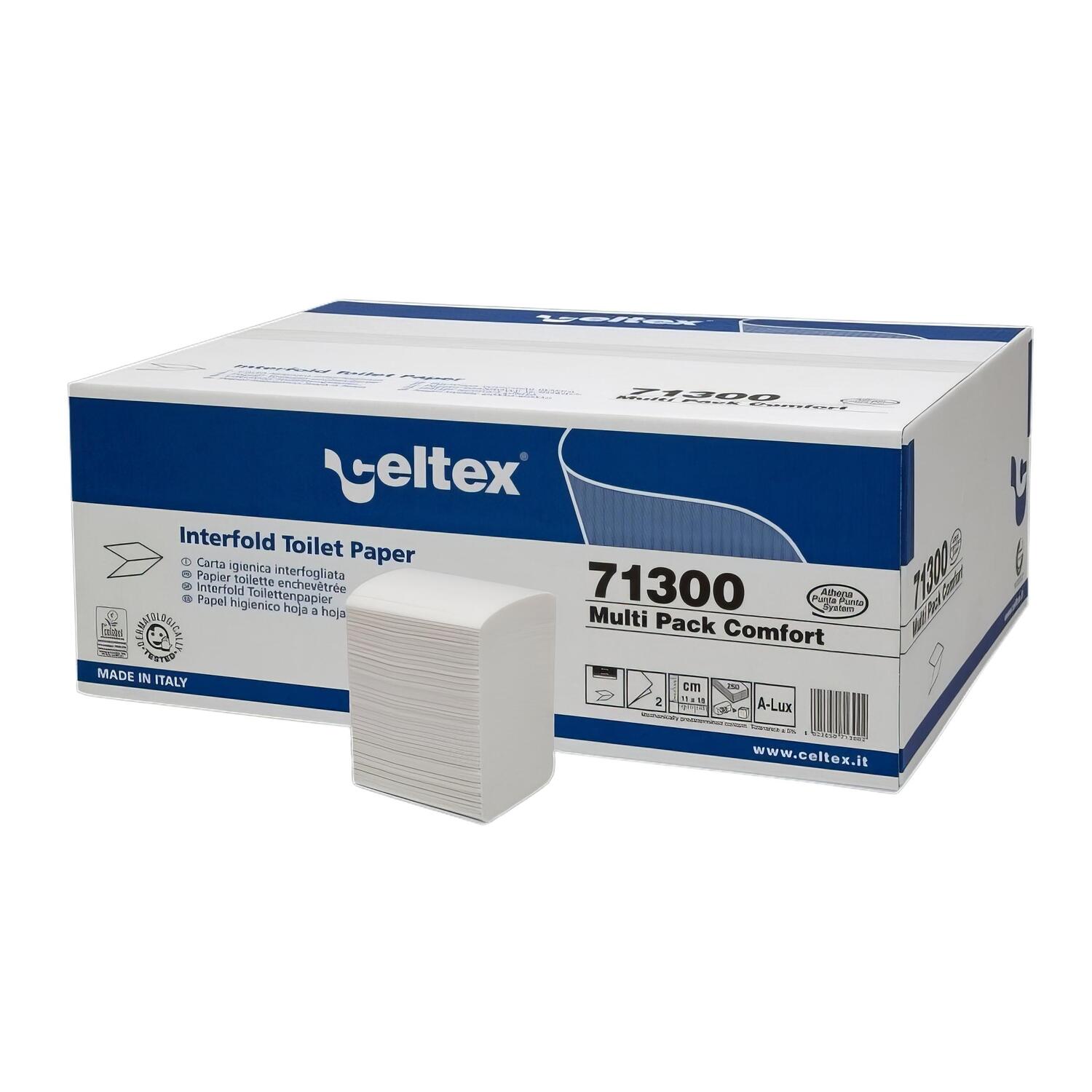 Celtex Interfold Toilettenpapier 2-lagig V-Falz wei� 11x18cm, 36 Packungen je 250 Blatt