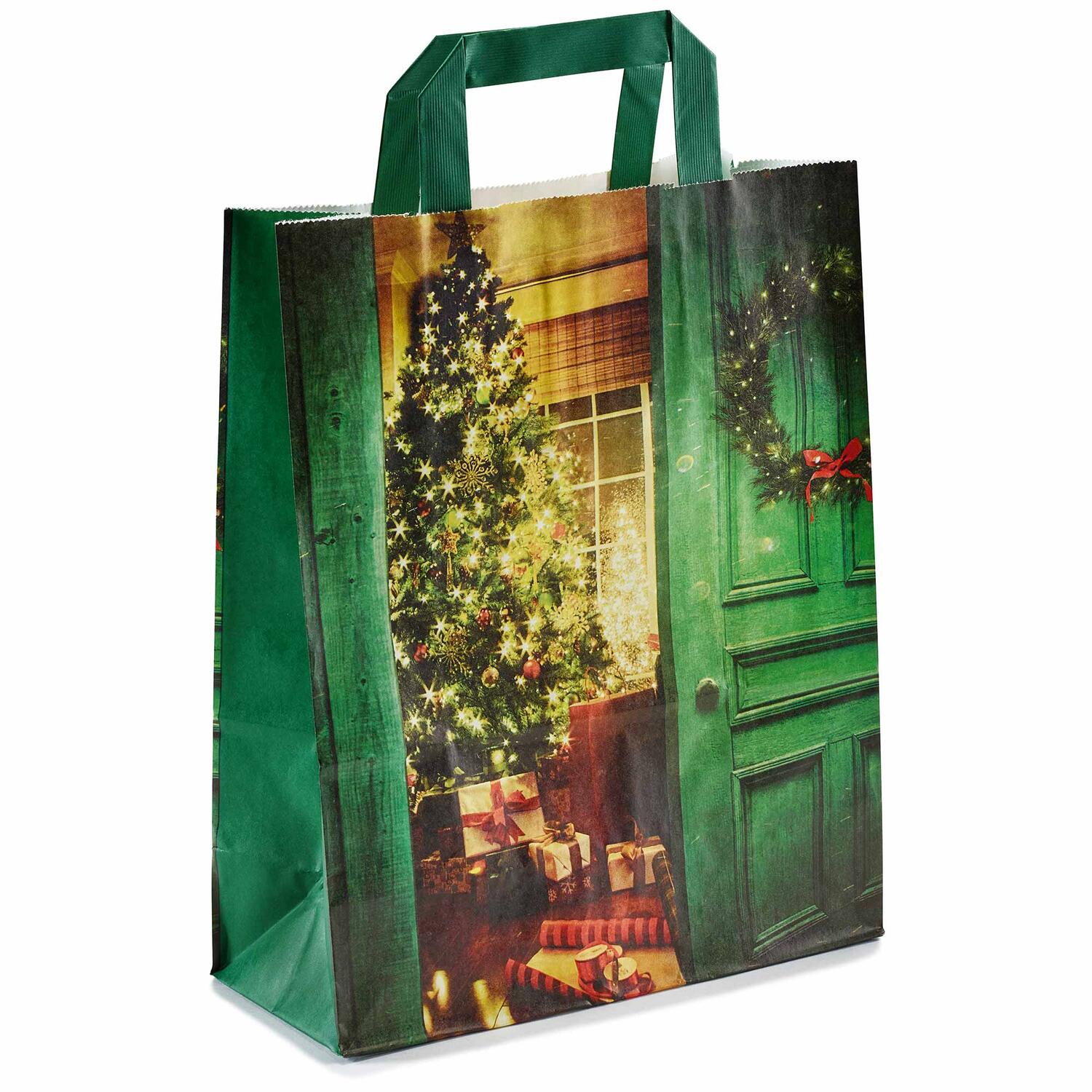 Papiertragetaschen aus Kraftpapier 220+100x280mm Motiv Weihnachtsstube grn 70 gr.