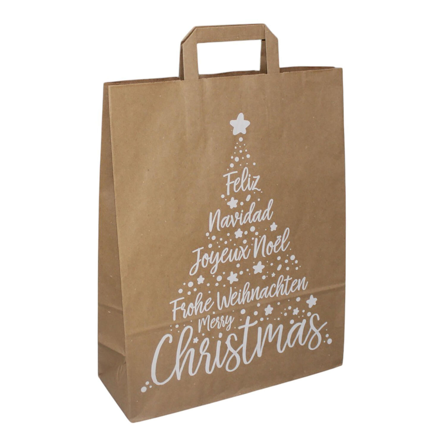 Papiertragetaschen aus Kraftpapier 320+120x400mm Motiv Christmas wei braun 80 gr.