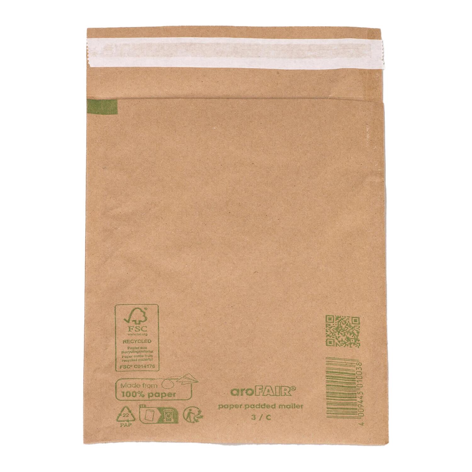 AROFAIR Papierpolstertaschen 170x225+50mm 100% Recycling, Ersatz fr Luftpolstertaschen