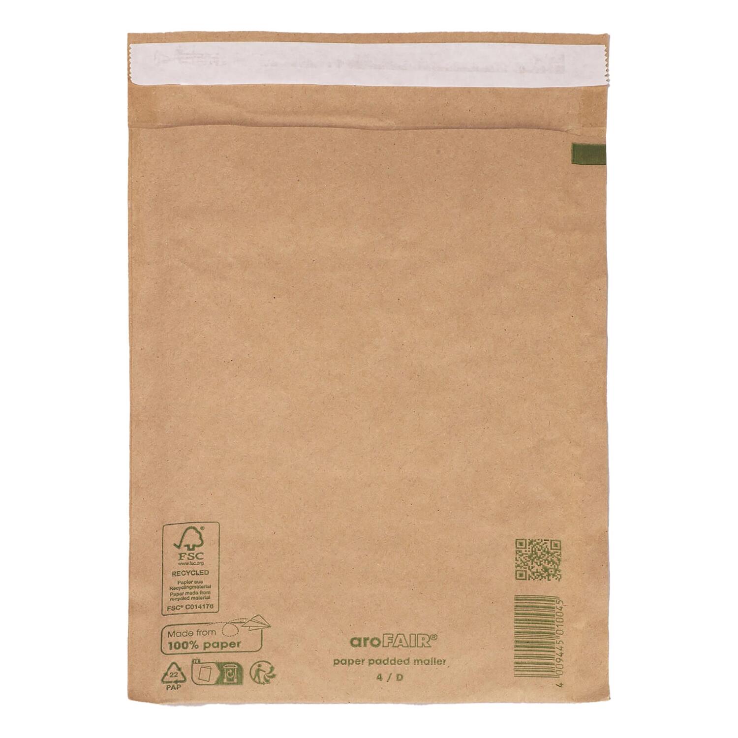 AROFAIR Papierpolstertaschen 200x275+50mm 100% Recycling, Ersatz fr Luftpolstertaschen