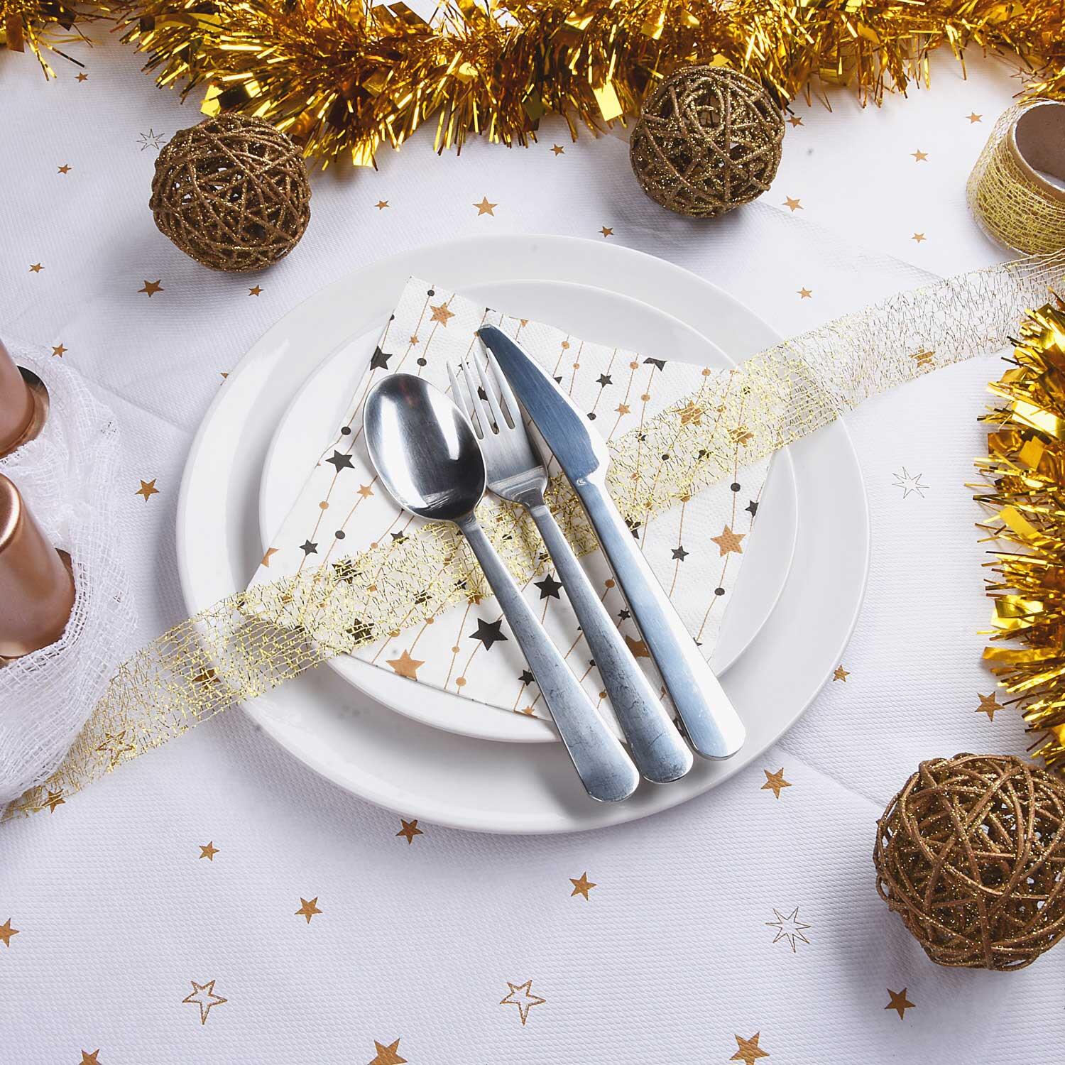 Weihnachtstischdecke wei mit goldenen Sternen gefaltet aus Papier 120 x 180 cm