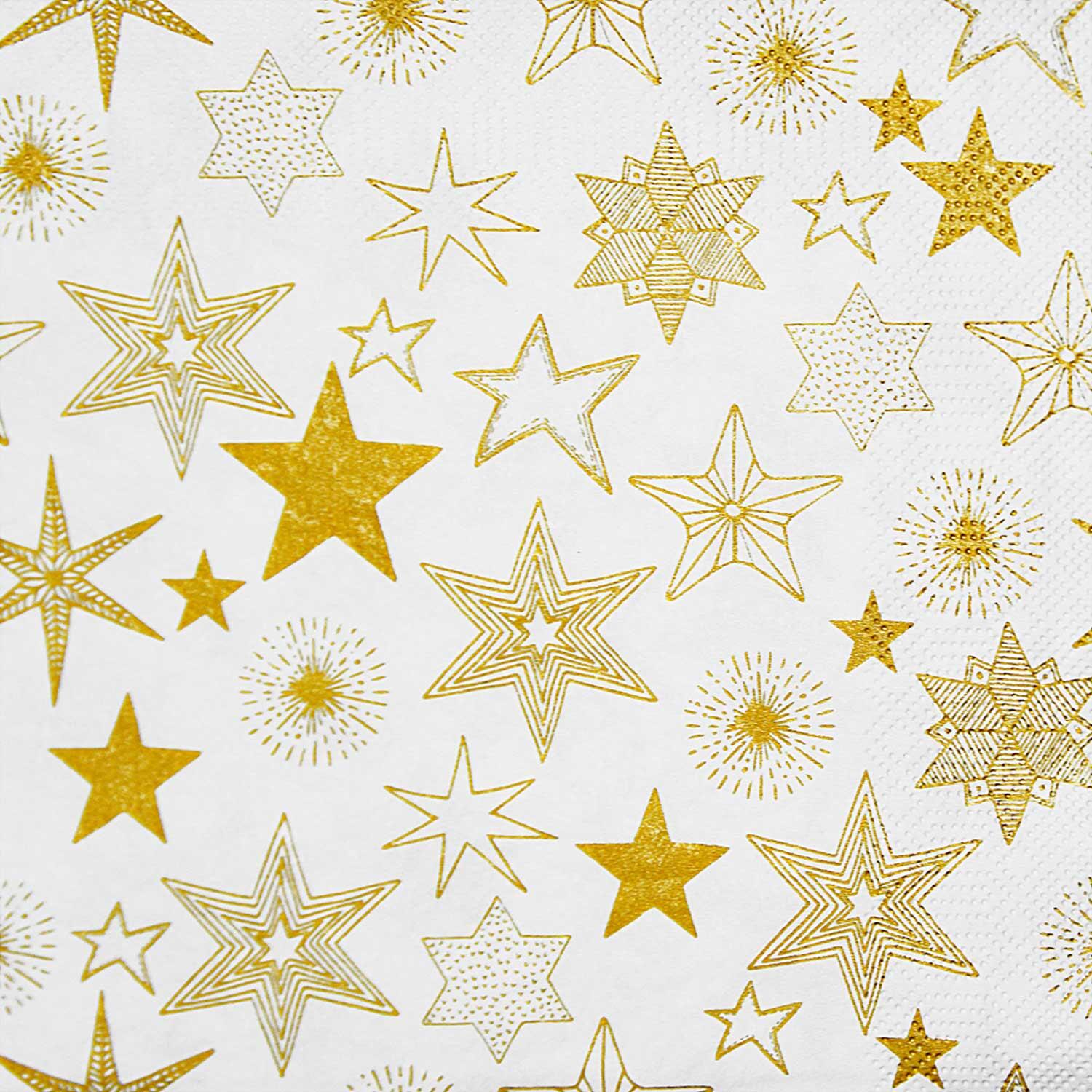 Weihnachtsservietten 3-lagig 33 x 33 cm goldene Sterne, 20 Stk.